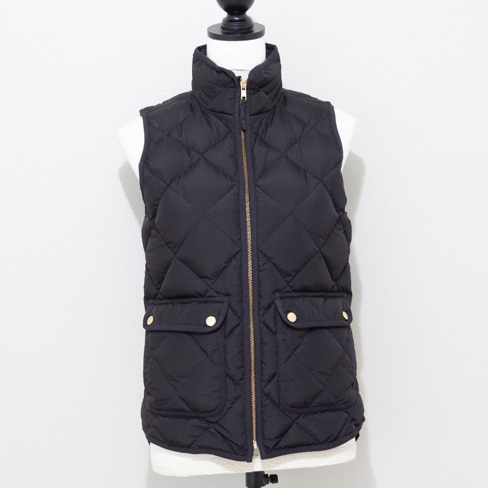 J. Crew Women's Solid Black Quilted Thin Puffer Down Vest Size XS